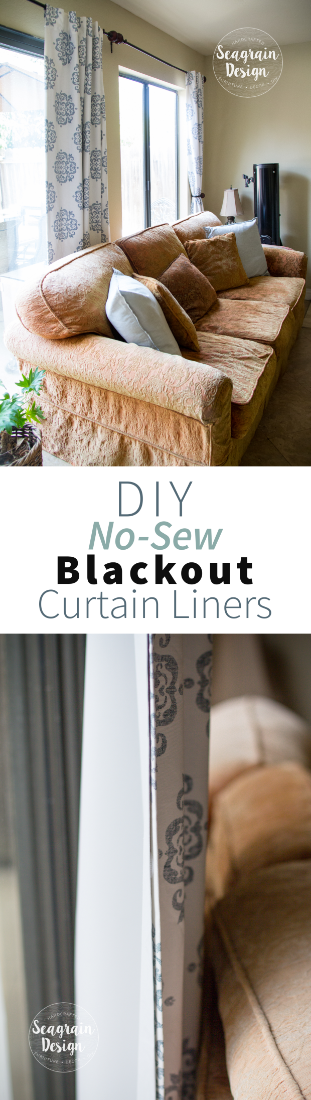 DIY No-Sew Blackout Curtain Liners | A step-by-step tutorial for adding blackout liners to new or existing curtains without sewing. These affordable liners are completely removable so you can still wash the curtains, and cost less than $20 per panel.